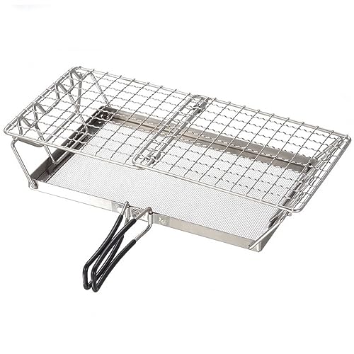 Sonew Tostadora de camping para cocina de gas, acero inoxidable, plegable, barbacoa de camping, mango con revestimiento de goma, ideal para camping, picnic y pesca