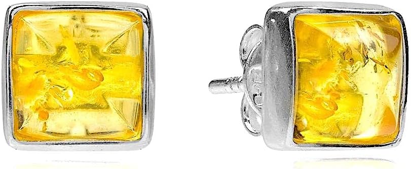 Ian and Valeri Co. Lemon Amber Sterling Silver Square Stud Earrings - Image 2