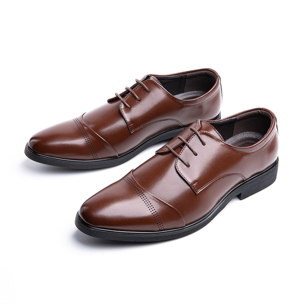 Męskie buty garniturowe, skórzane, Oxford Business Derby, formalne, klasyczne, sznurowane, czarno-brązowe, rozmiar 37-48, G Xz701 brązowy, 44 EU