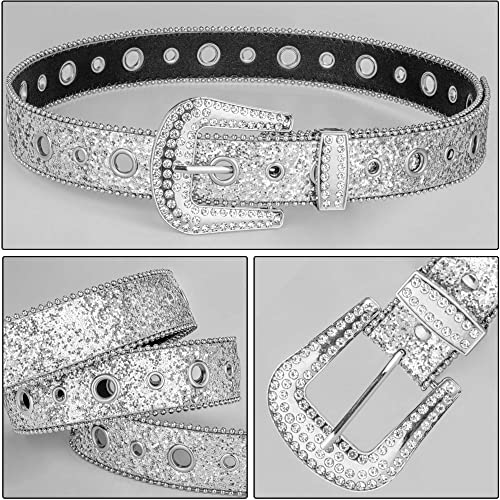 Rhinestone Belt for Women Men - Sequin Diamond Western Cowgirl Belts - Bling Studded Belts for Jeans Pants4