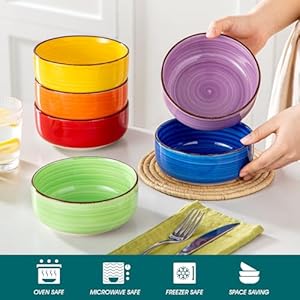 vancasso Bonita Cereal Bowls Set of 6 24 Oz Ceramic Bowls for Kitchen Dishwasher Microwave Safe Bowls for Soup Cereal Dessert Fruit Warm Colored Bowl Set