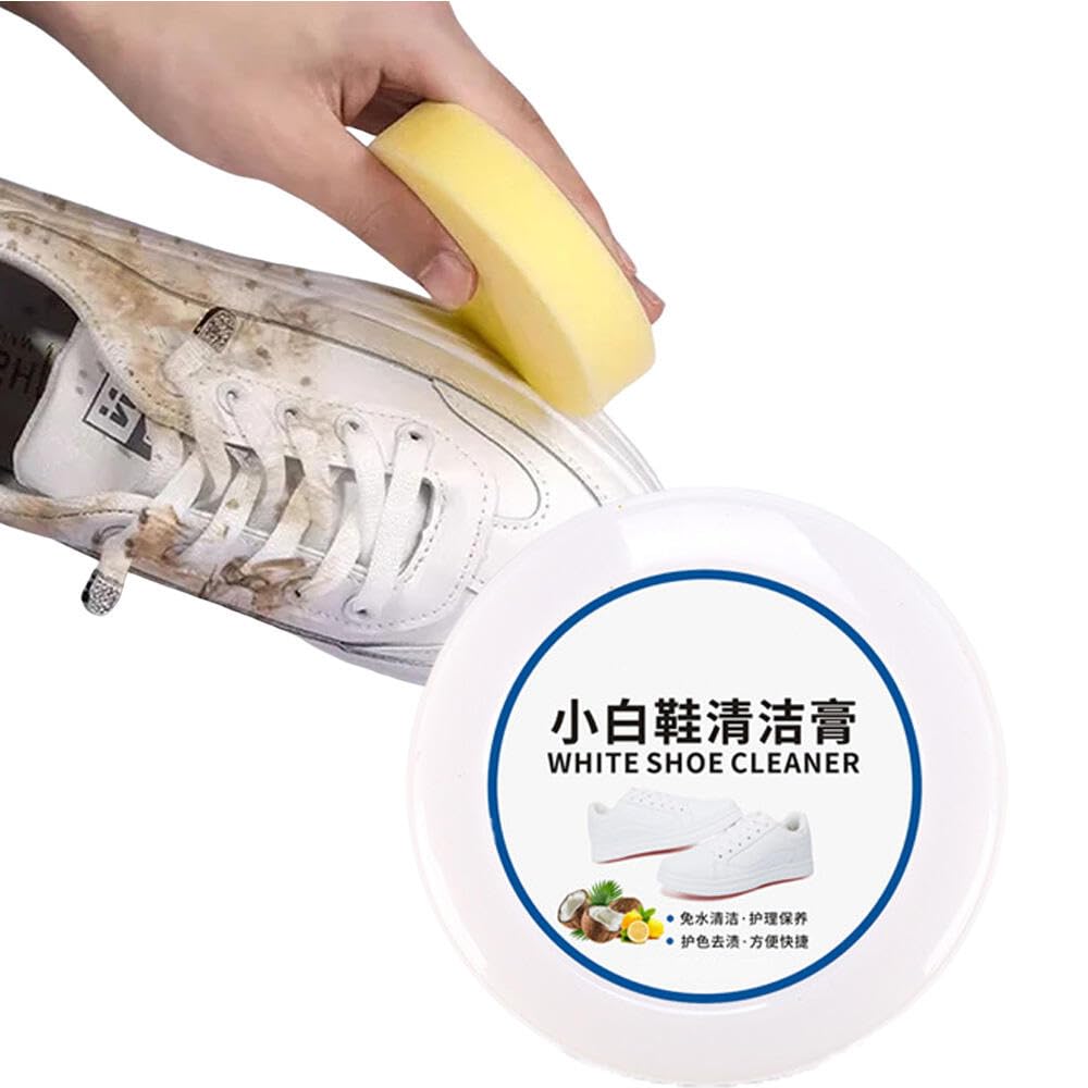 GoodernGoodern White Shoe Cleaning Cream,Multi-Functional Cleaning Stain Removal Cream Sneaker Stain Cleaning Cream,Shoes Cleaning Tool with Wipe Sponge Shoe Whitening Cleaning Gel for Shoes Care