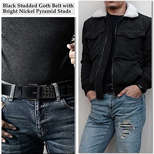 Studded Belt Metal Punk Rock Rivet Belt Punk Leather Belt Threads Studded Goth Belt With Pyramid Studs For Women Men(Black) #TOP4