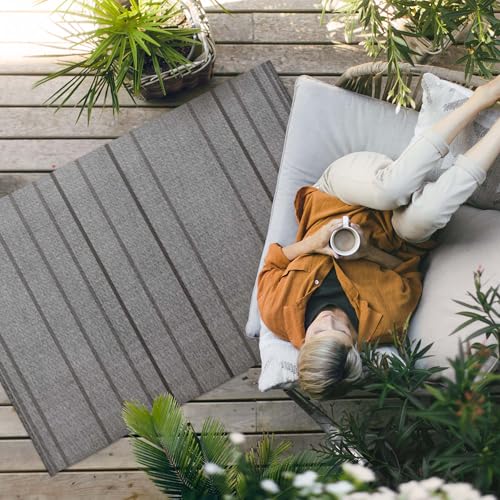Tapis d'extérieur pour balcon et terrasse avec rayures grises - 3