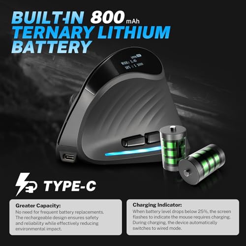 Image of Gaming Mouse with Display, Wireless Vertical Ergonomic Mouse with Tri-Mode Connectivity, 7 Programmable RGB Buttons, 4000 DPI, Rechargeable for PC Laptop Mac