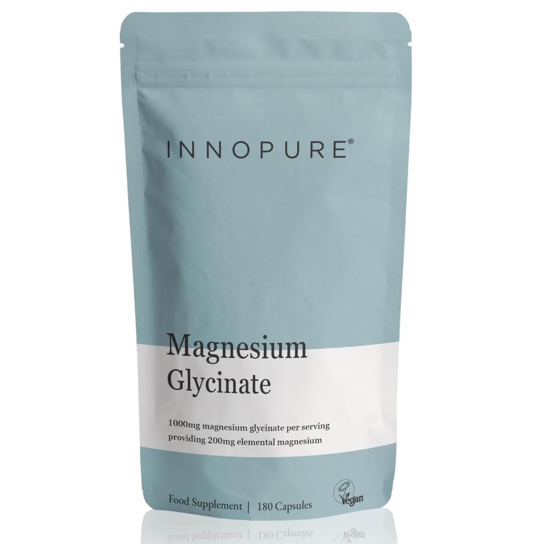 – Magnesium Bisglycinate - 180 Capsules - Bioavailable Magnesium Supplements - 1000mg Per Serving (2 Capsules) Providing 200mg of Elemental Glycinate Powder - Made in The UK