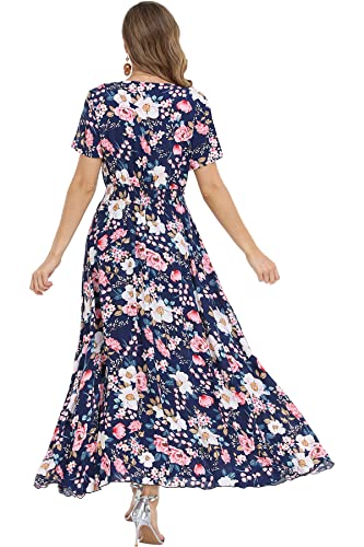 Image of VintageClothing Women's Floral Maxi Dresses Boho Button Up Split Summer Casual Long Dress Beach Party Dress