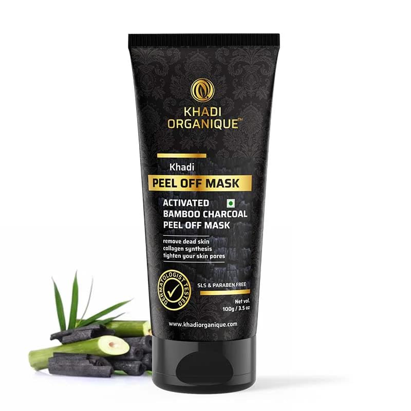 Khadi-Organique. Bamboo Activated-charcoal | Peel off Face Mask | SLS and Paraben Free -100g/3.52oz
