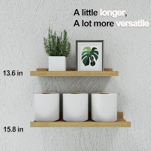 Image of Oak Floating Shelves for Wall Decor, 14 in Shelf with Lip Set of 2