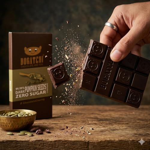 Image of BOGATCHI 99% Dark Chocolate| Pumpkin Seeds | Real Cocoa Intense Dark Chocolate, 60 gm