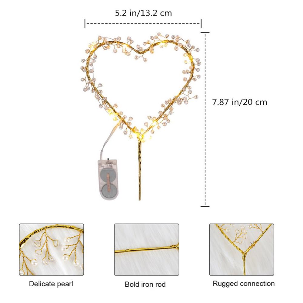 KIPETTO Love Heart Pearl Cake Toppers with LED Light for Birthday Wedding Anniversary Party Decor