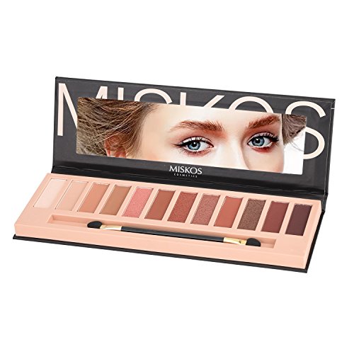MISKOS 12 Colors Nude Tude Eyeshadow Palette Shimmer Matte Eye Makeup Pallete Set Highly Pigmented Red Dark Naked Eye Shadow Pallet (Pumpkin D)