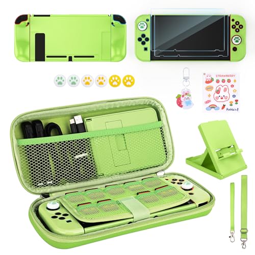 Younik Switch Accessories Bundle, 15 in 1 Green Switch (NOT OLED/Lite) Accessories Kit for Girls Include Switch Carrying Case, Adjustable Stand, Protective Case for Switch Console & J-Con
