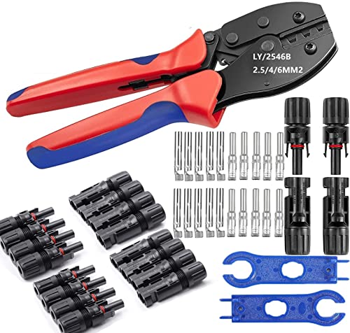 Solar Crimpzange MC4 Zange MC4 Crimpzange Crimpwerkzeuge Solar Crimper Werkzeug für 2.5/4/6mm² Solarpanel PV Kabel,10 Paar Solarstecker + 2 Stk Schraubenschlüssel für Solaranlage Photovoltaik Cover