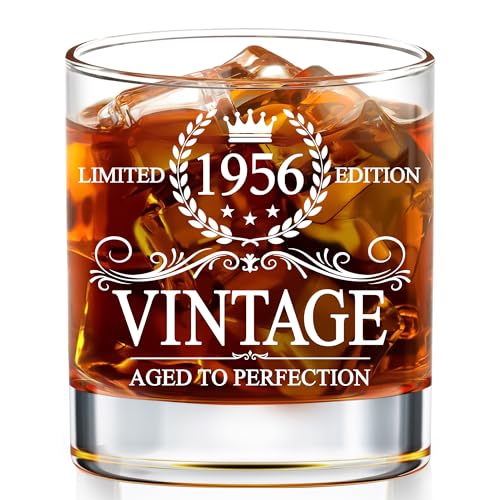 GLAKEUN 1956 Vintage Whiskey Glass - 70th Birthday Gifts For Men - 70th Bday Decorations - Gifts For 70 Year Old Man - 1956 Birthday Gifts - 70th Bday Whiskey Glasses - Gift For 70th Birthdays