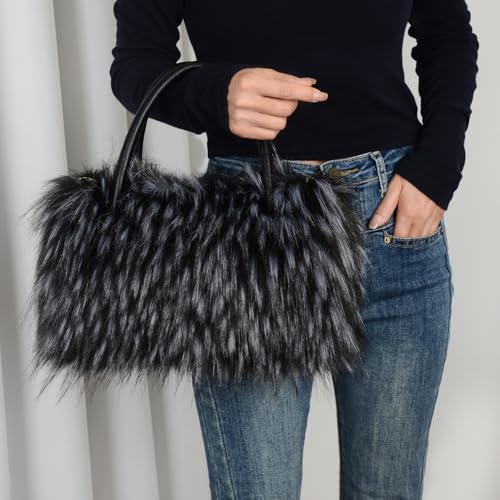 Bolso bandolera de piel sintética y peluche para mujer miniatura 2