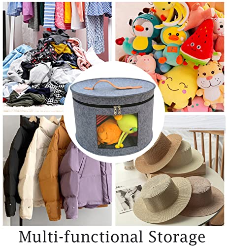 Image of Hat Storage Box 17 inch D x 10.2 inch H Hat Travel Case Clothes Storage Bin for Women Stuffed Animal Toy Organizer Closet Organizer Bucket with Lid and Transparent Front Cover (Grey-43 * 26CM)