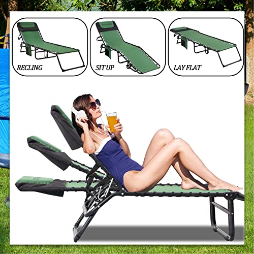Outraveler Patio Folding Chaise Lounge,Outdoor Lounge Chair Sunbed,Camping Cot,Green #TOP4