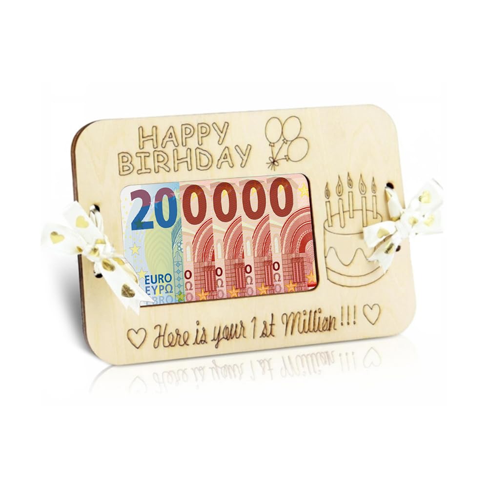 KASESSS Regalo Creativa per Soldi di Compleanno, Regalo di Denaro Forme Delle Torte di Compleanno, Biglietto di Auguri di Compleannos in Legno per Compleannos per a Tutte le Età Bambini Amici