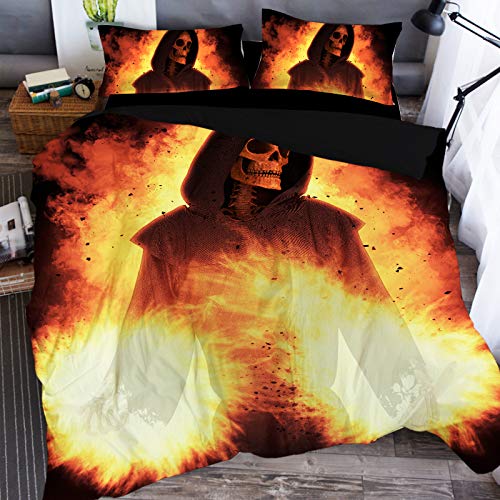 HoYoo Grim Reaper 3D Halloween Bedding Set Duvet Covers Pillowcases Anime Comforter 3 Pieces Bedding Sets Bedclothes Bed Linen Pillowcase Twin Full King Queen Size (#2,Twin / 173218cm)
