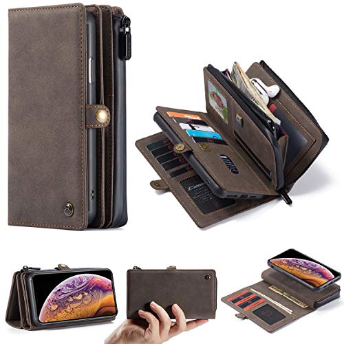 iPhone Xs ケース/iPhone X ケース 財布 手帳型 レザー アイフォン Xs X 携帯カバー ケース手帳がた 高級レザー 小銭入れ付き コインケース 大容量 財布型 カードケース カード入れ 15枚収納 長財布 耐衝撃カバー 電話ケース スマホカバー iPhone Xs/X 対応 ブラウン