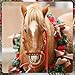 SilTriangle 3 Pcs Christmas Horse Santa Halter Bridle Cover with Jingle Bell Horse Halter Noseband Cheek Pieces Cover Christmas Tack Costume for Parade(Red Green)
