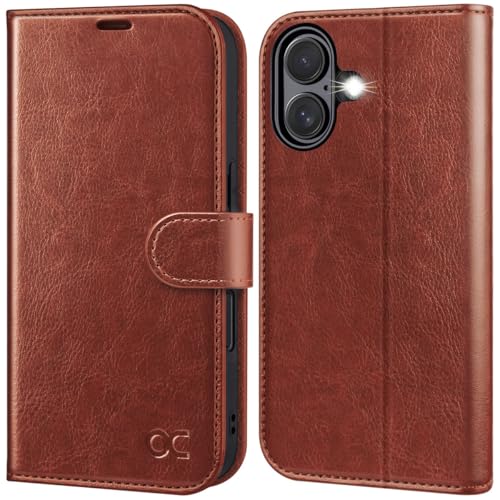 OCASE for iPhone 16 Case, PU Leather Wallet, Magnetic Flip Folio Cover with RFID Blocking, Card Holders, Shockproof TPU