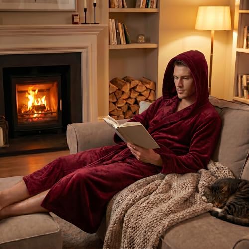 Image of U2SKIIN Mens Hooded Robe, Plush Robes for Men Long Fleece Bathrobe