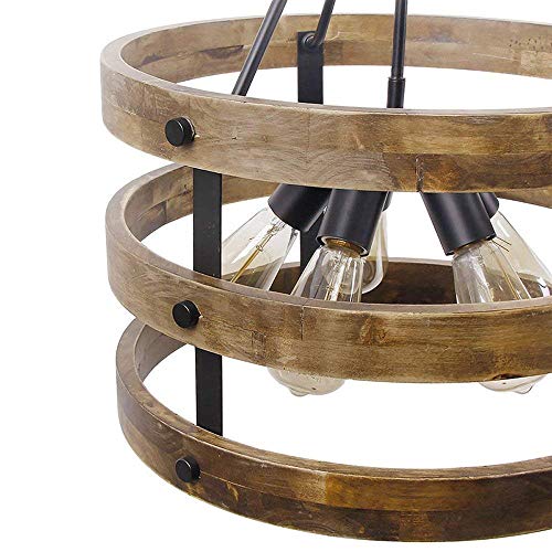 Lustre à LED suspendu en bois de style industriel rétro chic - 3