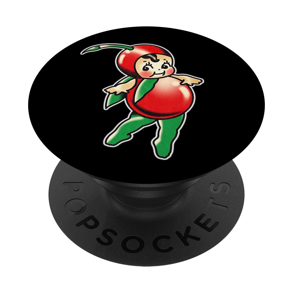 Urban Empyre Kewpie Baby Cherry Fruit PopSocket Adhesive PopGrip - Black - Compatible with Most Mobile Devices with Smooth, Hard, Plastic Cases