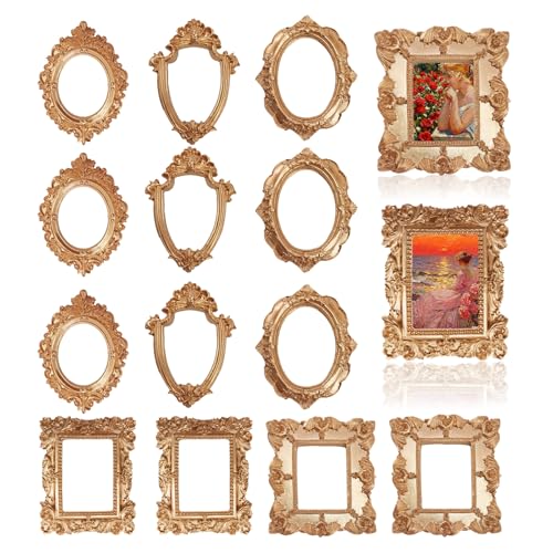Adboros 20 Pcs Small Gold Picture Frames Mini Vintage Frames Tiny Antique Photo Frame with Dot Glue...