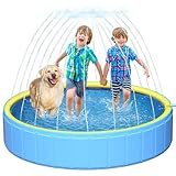 Picture of artcool 79" Thicken Dog Pool for Pet and Kids,Non-Slip Kiddie Pool Hard Plastic,2-in-1 Foldable Sprinkler Pool,Extra Large Kids Pool,Portable Swimming Pool for Summer Outdoor Backyard