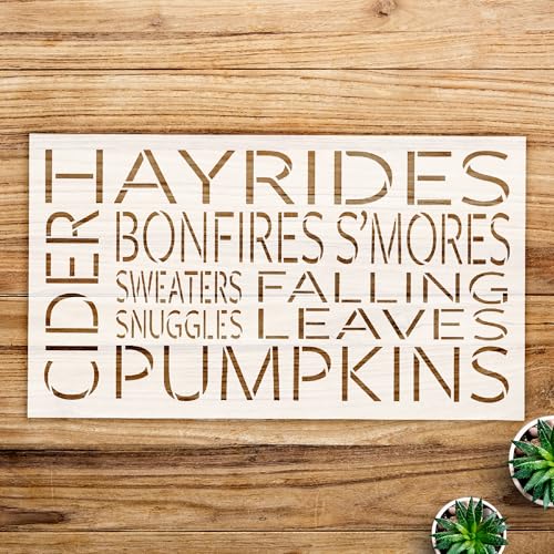 Fall Words Stencil for Crafts and Home Decor, Perfect for Wood, Walls, and Seasonal Projects Featuring hayrides, Bonfires, Pumpkins, Cider, Sweaters, and Snuggles - Size A1 (33.1