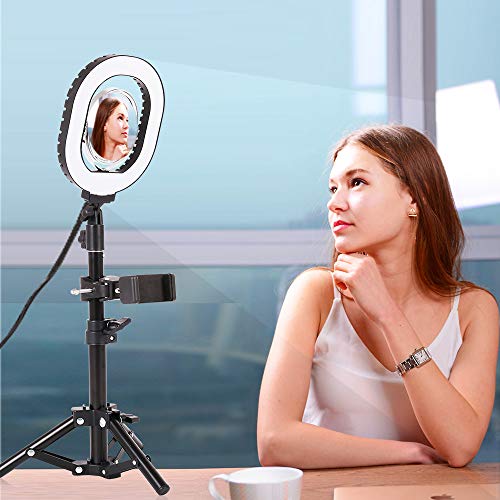7×6" Selfie Ring Light,Dimmable USB Desktop lighting with Adjustable Stand & Cell Phone Holder for Live Stream/Makeup, for Vlog, YouTube Video/Photography, Compatible with iPhone Android (oval)