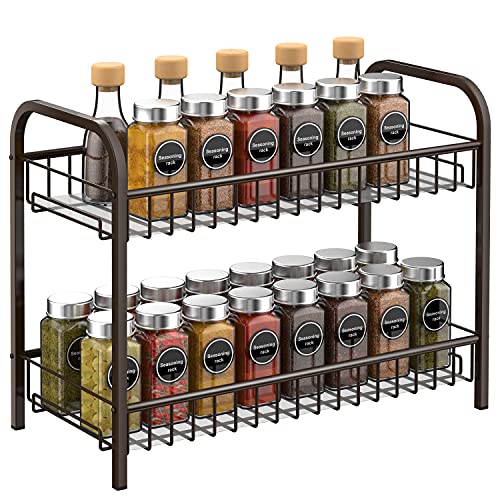Fuleadture Spice rack 2-Tiers Kitchen Cabinet Shelf Standing Organizer Counter Spice Racks space-saving storage,Bronze