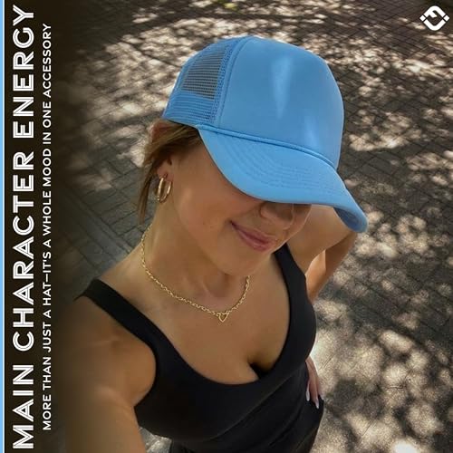 Image of Funky Junque Foam Trucker Hat, Trucker Hats for Women & Men - Blank Adjustable Snapback Mesh Back Baseball Cap