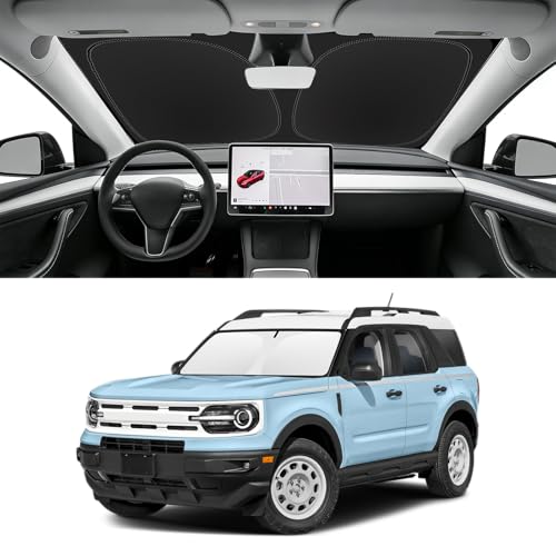 Image of Custom Fit Windshield Sun Shade for Ford Bronco Sport 2021-2026 | Blocks UV Rays and Sun Heat, Helps Reduce Interior Temperature, Protects Dashboard from Fading, Folds Easily for Storage