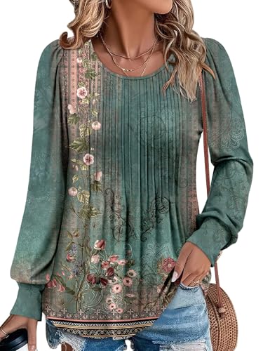 BETTE BOUTIK Long Sleeve Shirts for Women Fall Tops Dressy Blouses Crewneck Tunic Tops for Leggings S-3XL