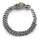 PEKJDS Pulsera de Dragón para Hombre Color Plata, Pulsera de Cadena con Dragón Chino, Joyería Gótica Vintage Hip Hop, Pulsera Hecha a Mano, Regalo para Hombre (18CM)