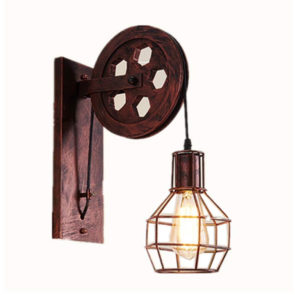 Wandleuchte Industrie Vintage Wandlampe Rolle Wandbeleuchtung Rot Aufzug Wandlicht rustikal Esszimmer Fluren Dielen Esstisch Korridor Gang Wandleuchten Eisen Cafe Shop E27