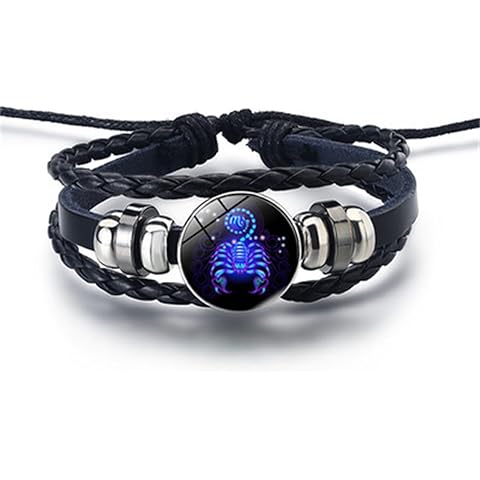 Black Twelve Zodiac Spirit Leather Bracelet - Adjustable Zodiac Jewelry Accessory f...
