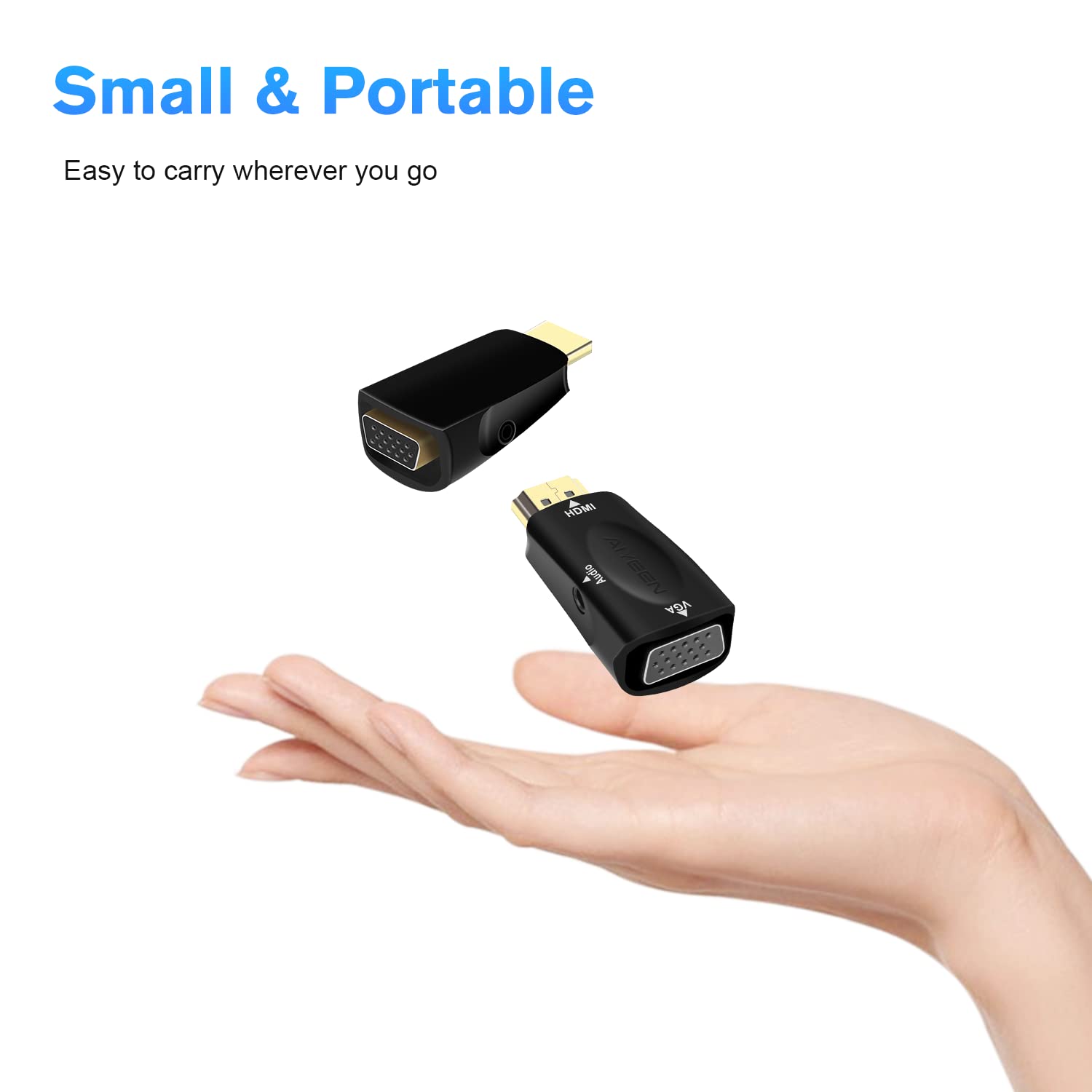 Adattatore da HDMI a VGA, Adattatore da HDMI Maschio a VGA Femmina 1080p con cavo Jack Audio da 3,5 mm Compatibile con Monitor, Laptop, Computer, Proiettore, HDTV, Chromebook e altro (Nero)