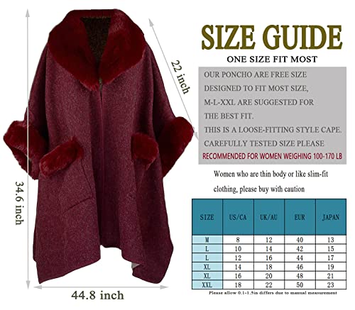 Image of Women Poncho with Pocket Warm Cashmere Cardigan Cape with Rabbit Fur