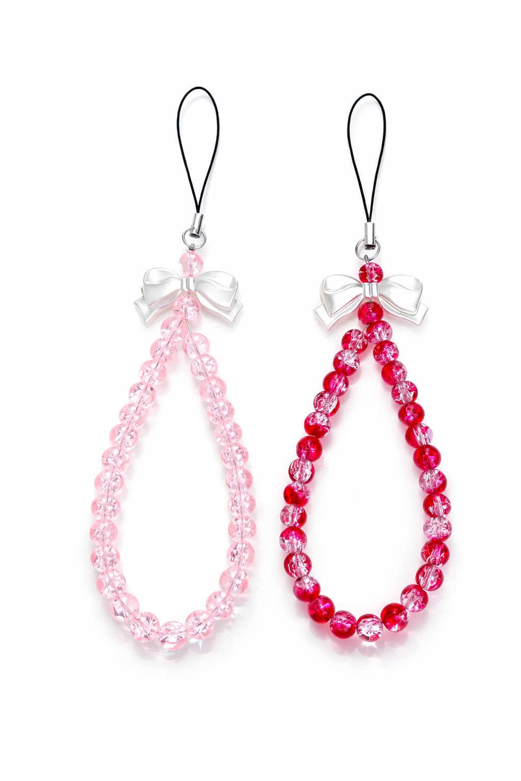 Pack of 2 Premium Crystal Beaded Phone Strap with Bow Charm | Elegant Pink & Red Beads Mobile Charm | Wrist Strap for Phone, Camera & Keychain | Stylish Phone Accessory for Women & Girls-image-19