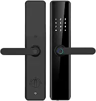 Fechadura Eletronica Digital 4 maneiras de desbloqueio Com Biometria Senha Tuya Wi-fi Cor Preta
