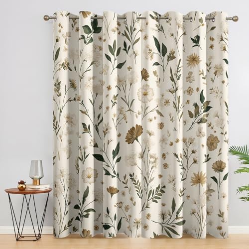 Générique Rideau Occultant Fleurs des Champs, Lot de 2 Rideaux Occultant Thermique Isolant à Oeillets, Motif Floral Vintage Rustique, Decoration Chambre...