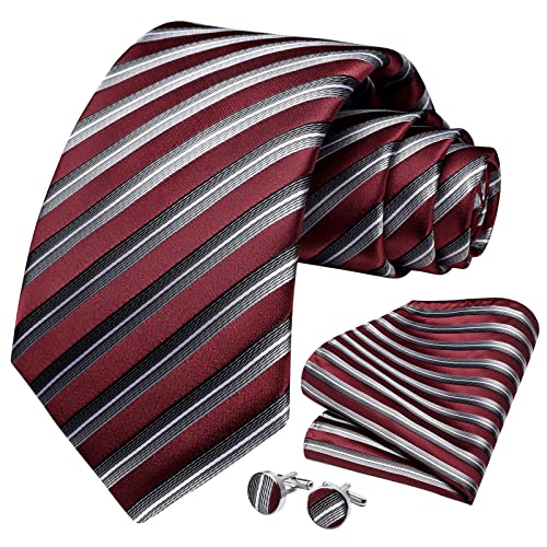 Image of HISDERN Mens Ties Set Stripe Plaid Ties for Men and Pocket Square Cufflinks Formal Silk Necktie Wedding Business
