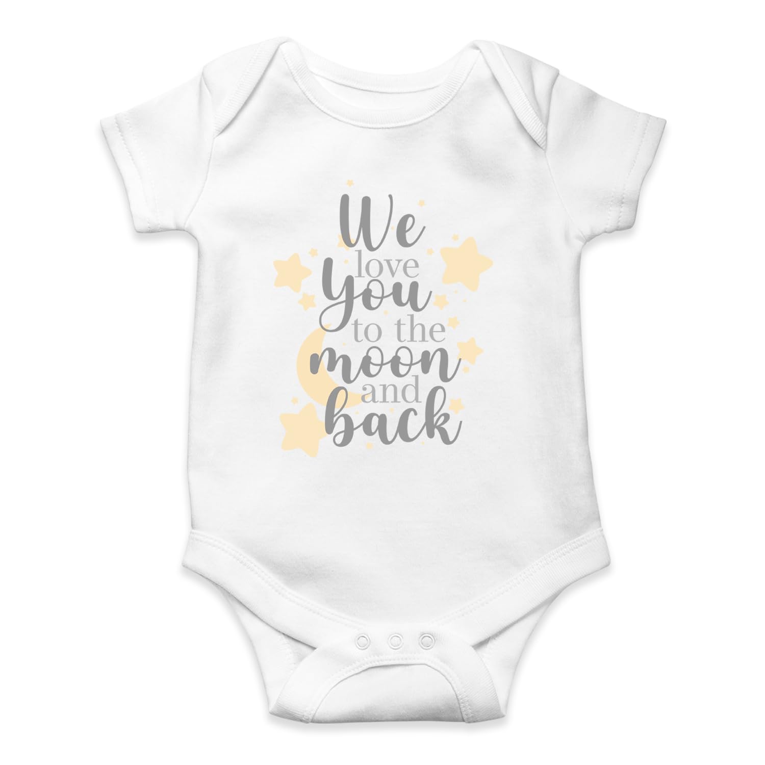 SMARTYPANTS We Love You To the Moon and Back Babygrow - New Parents Moon Stars Grey Yellow Baby Grow Romper Bodysuit Infant Vest (White, 3-6 Months)