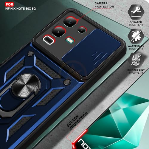 Image of Armor Bumper Back Cover Case for Infinix Note 50X 5G | Rotating Camera Cover, Ring Holder & Kickstand | Heavy Duty & 360 Degree Protection Infinix Note 50X 5G Back Cover (Blue)