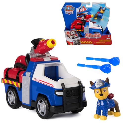 Paw Patrol Patrulha Canina – Veículo Figura Chase Fire Rescue Mission bombeiros, carro figuras colecionáveis, 2 projéteis, patrulha canina de brinquedo, carro infantil, brinquedo infantil de 3